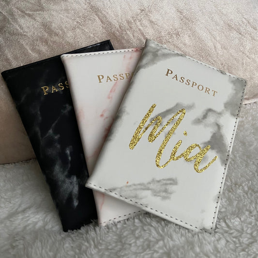 boutique by inaya protège passeport personnalisé noir rose gris marbre doré
